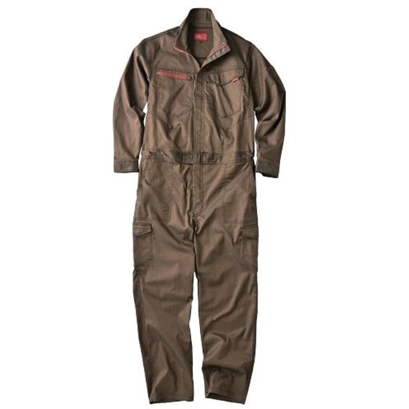 669 ヘリンボーンストレッチツナギ クレ被服 長袖 ブラウン色 袖丈58cm