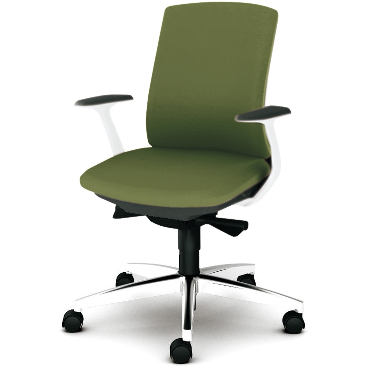 KB-BN513SL UG BeneS クッションタイプ 布張り バイカラーフレーム ローバック プラス[家具] ナイロン双輪キャスター 固定肘 モスグリーン色   KB-BN513SL UG