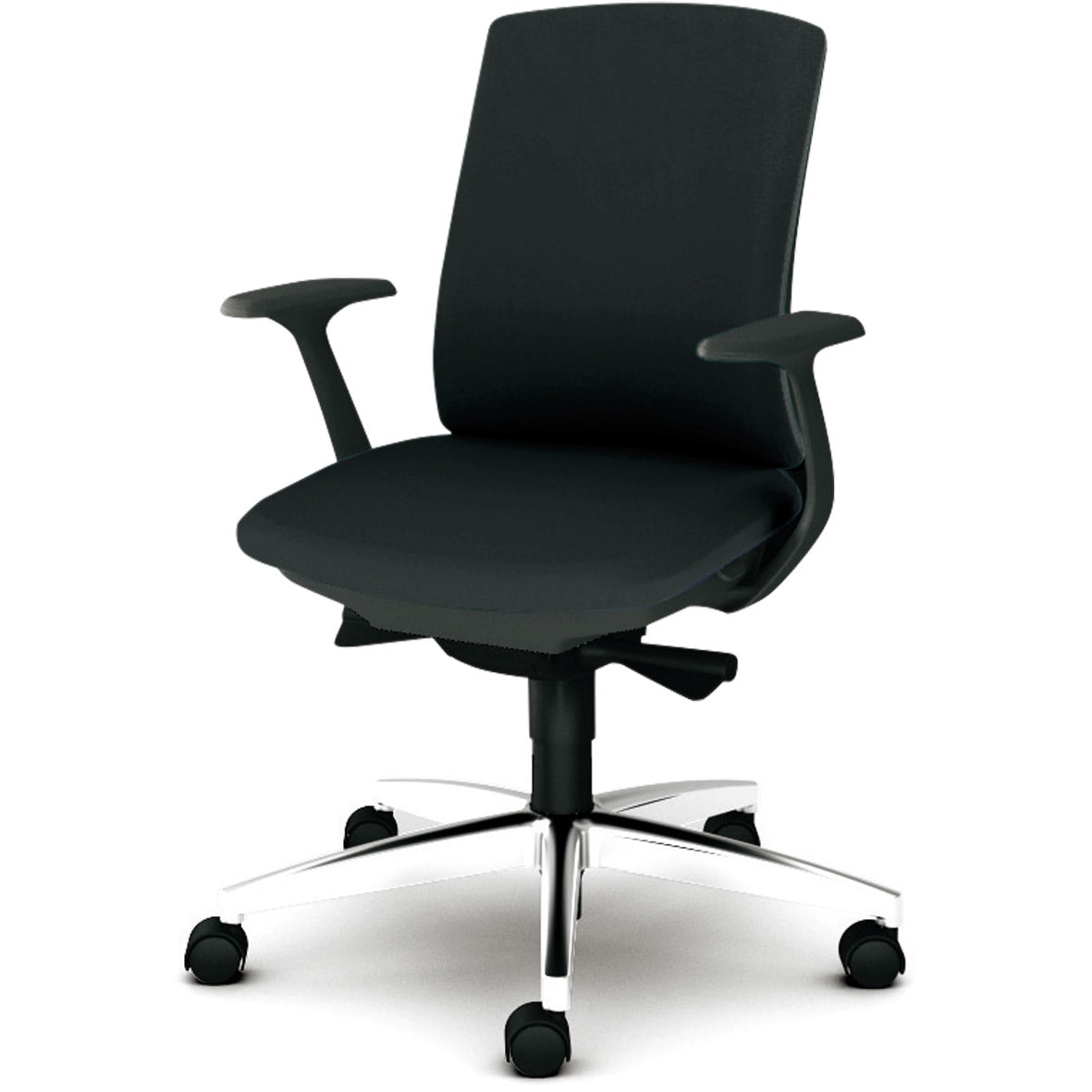 KB-BN33SL BK BeneS クッションタイプ 布張り ダークグレーフレーム ローバック プラス[家具] ナイロン双輪キャスター 固定肘 アッシュブラック色   KB-BN33SL BK