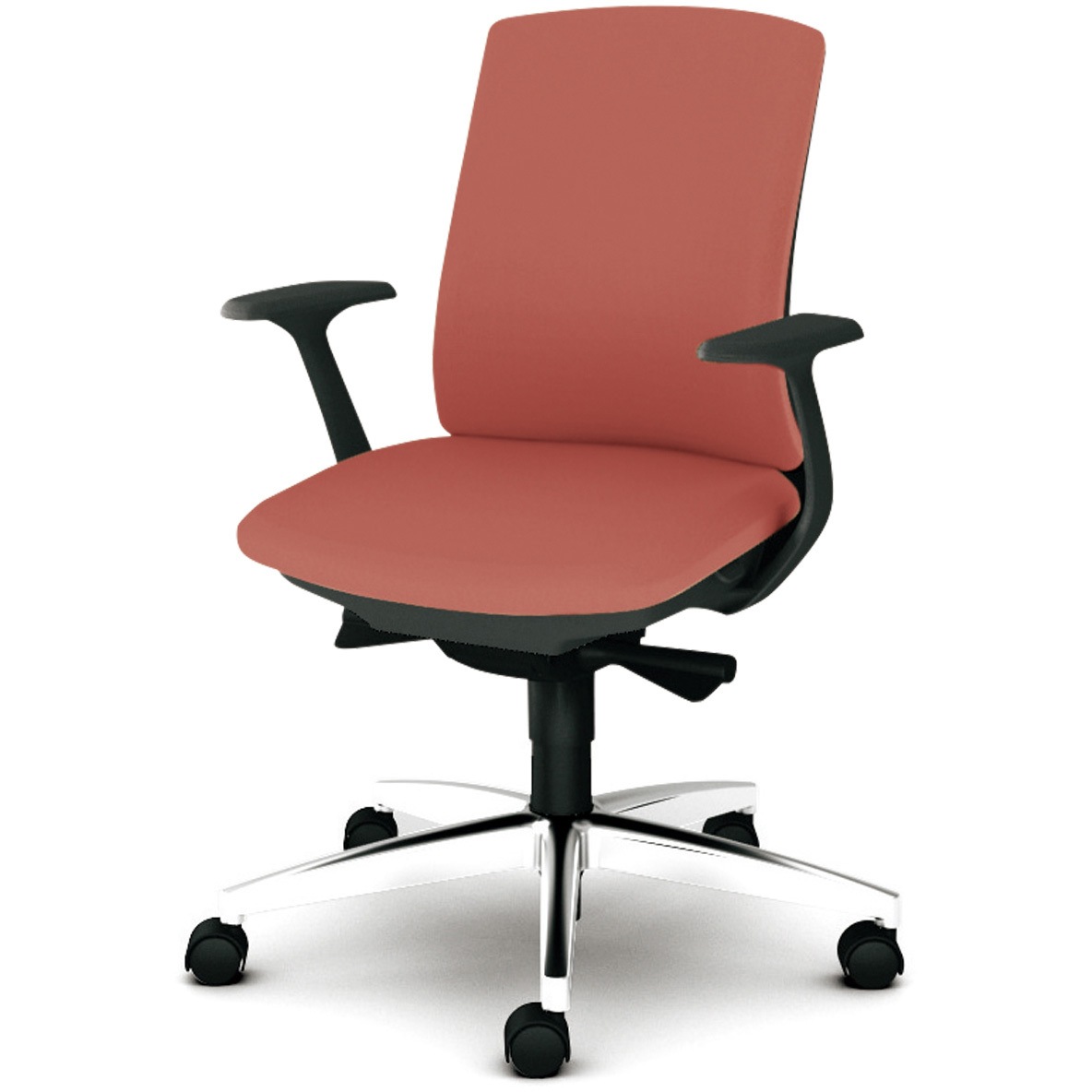 KB-BN33SL PK BeneS クッションタイプ 布張り ダークグレーフレーム ローバック プラス[家具] ナイロン双輪キャスター 固定肘 コーラルピンク色   KB-BN33SL PK