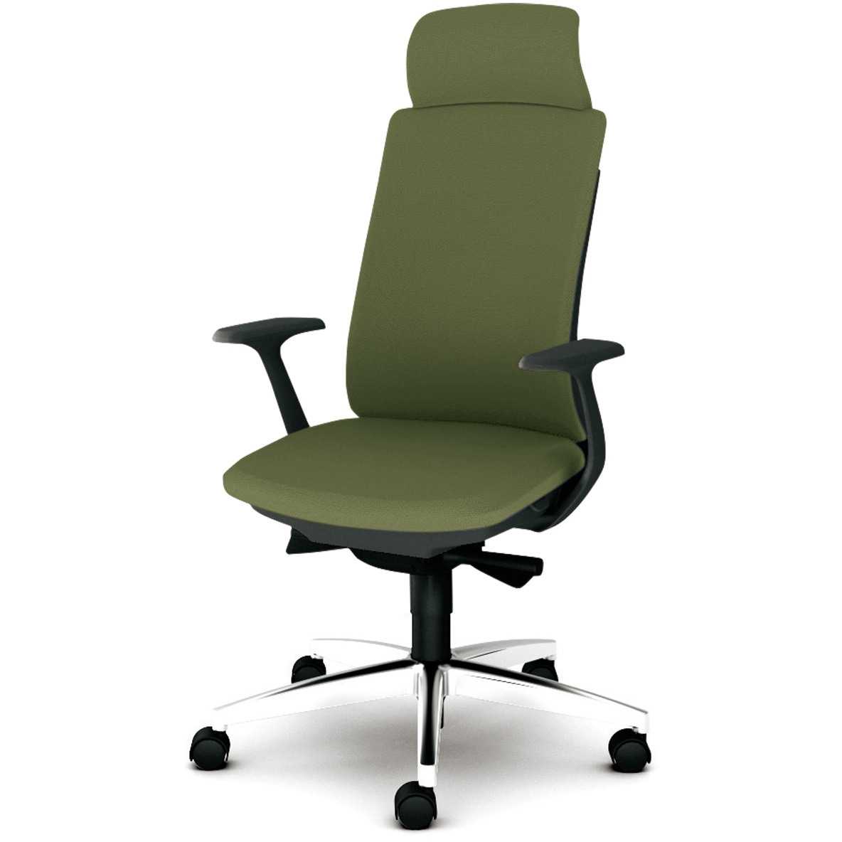 KB-BN35SL UG BeneS クッションタイプ 布張り ダークグレーフレーム エクストラハイバック プラス[家具] ナイロン双輪キャスター 固定肘 モスグリーン色   KB-BN35SL UG