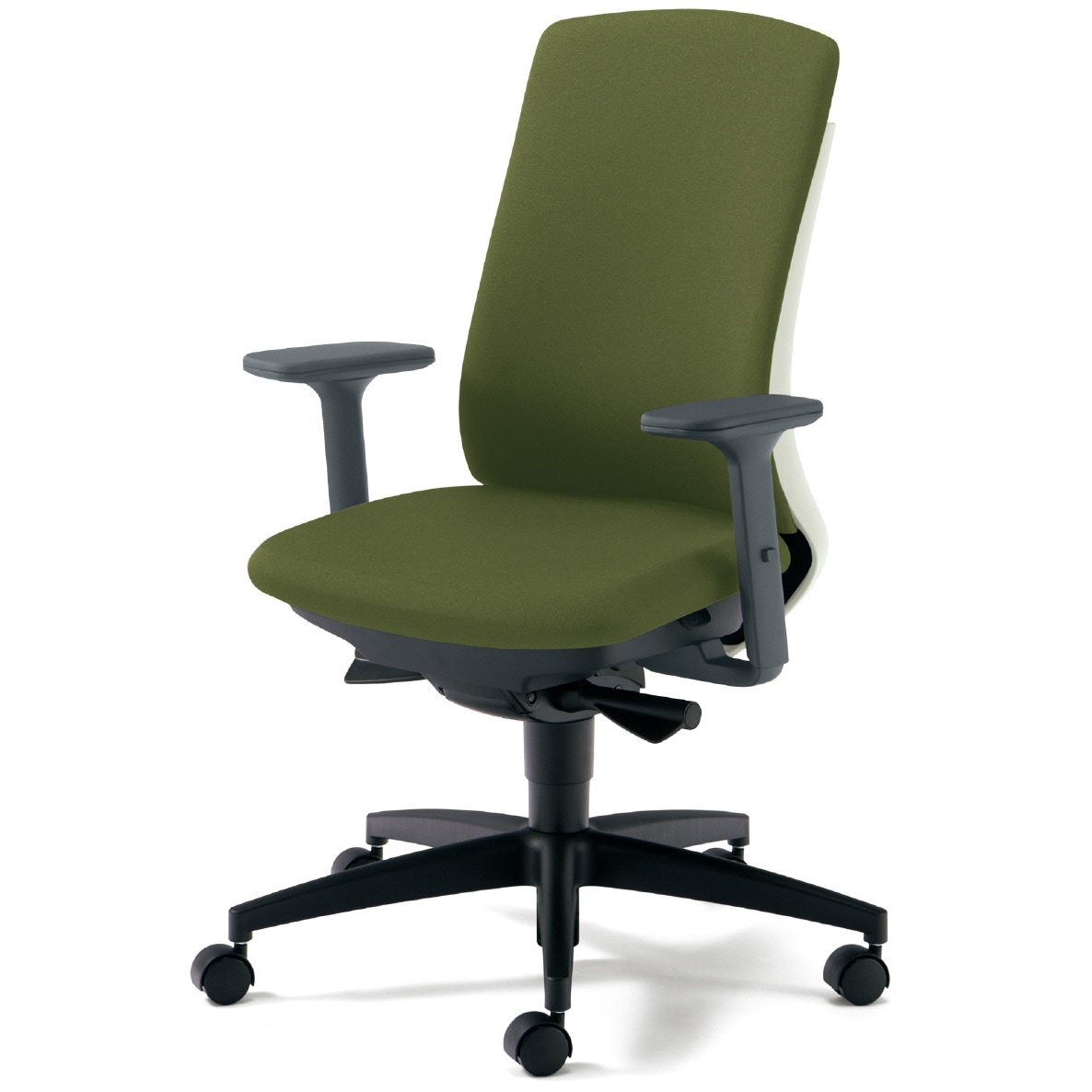 KD-BN511SL UG BeneS クッションタイプ 布張り バイカラーフレーム ハイバック プラス[家具] ナイロン双輪キャスター アジャスト肘 モスグリーン色   KD-BN511SL UG