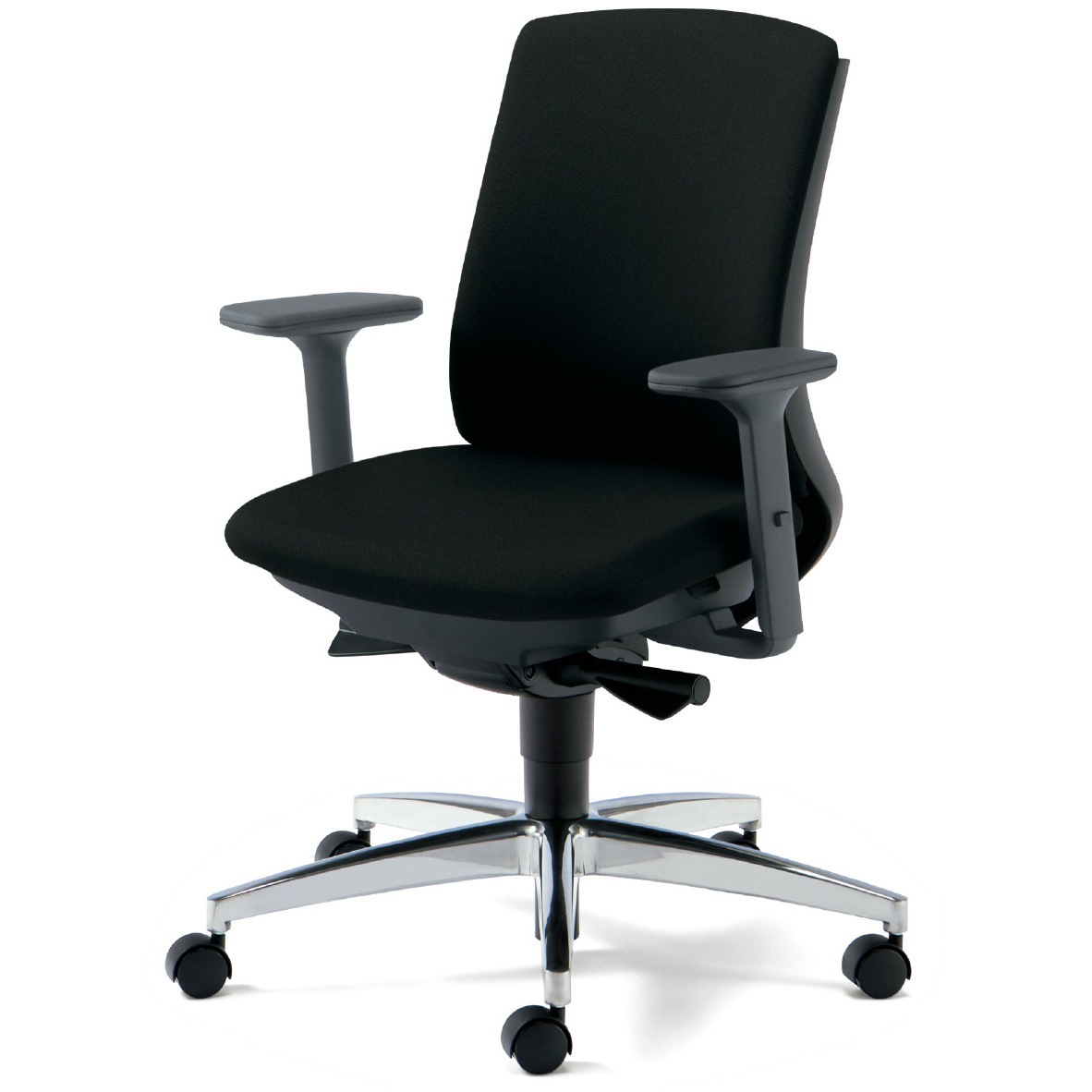 KD-BN33SL BK BeneS クッションタイプ 布張り ダークグレーフレーム ローバック プラス[家具] ナイロン双輪キャスター アジャスト肘 アッシュブラック色   KD-BN33SL BK