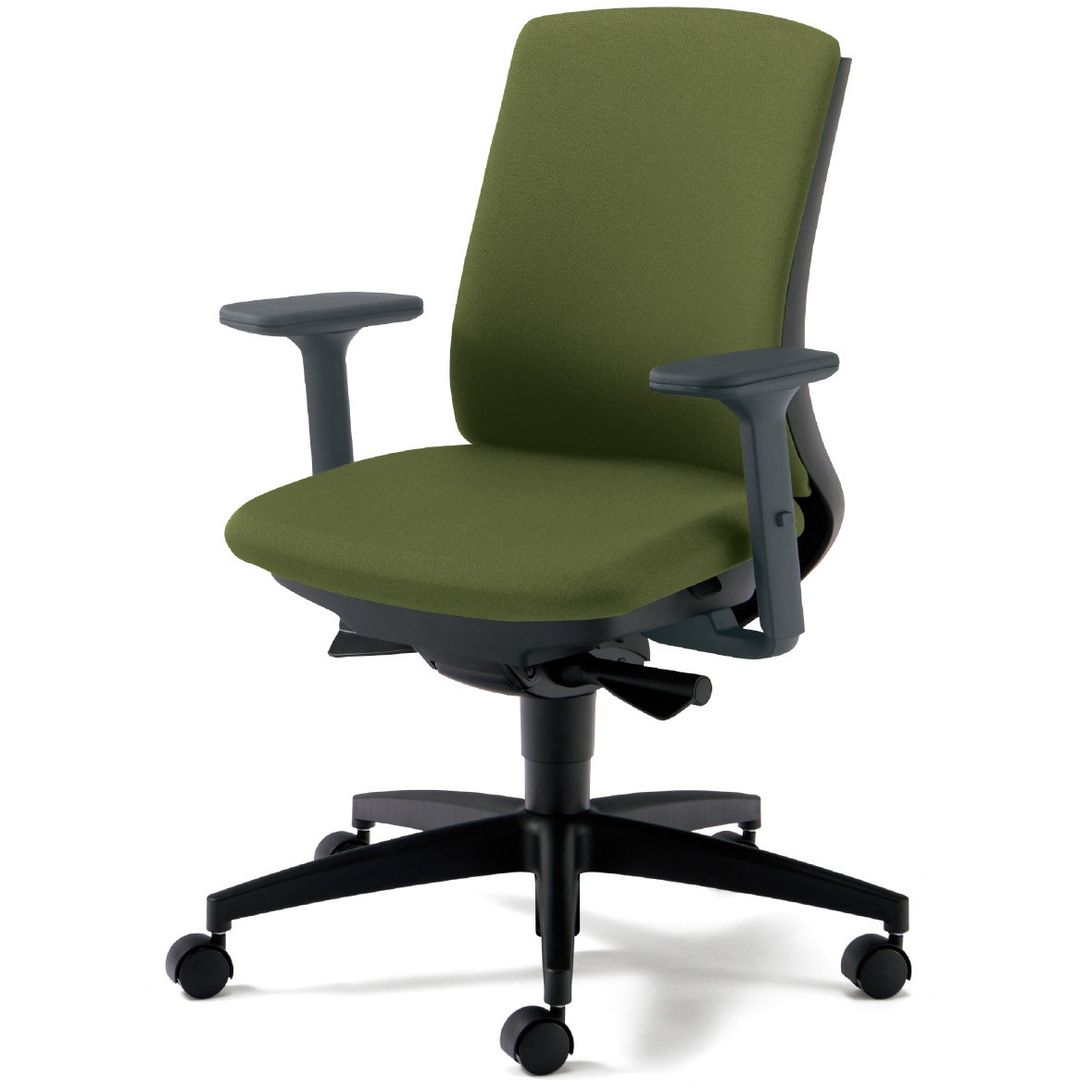 KD-BN30SL UG BeneS クッションタイプ 布張り ダークグレーフレーム ローバック プラス[家具] ナイロン双輪キャスター アジャスト肘 モスグリーン色   KD-BN30SL UG