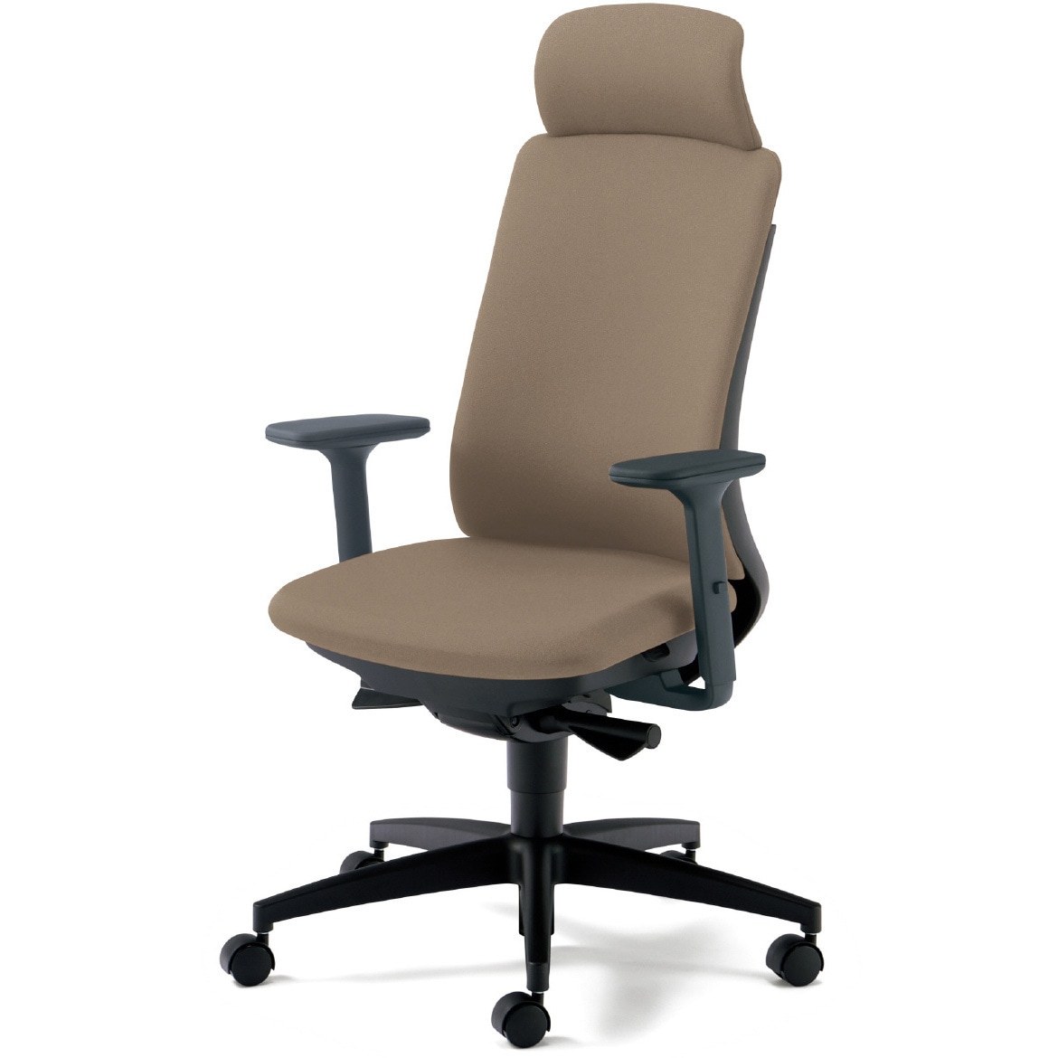 KD-BN32SL BR BeneS クッションタイプ 布張り ダークグレーフレーム エクストラハイバック プラス[家具] ナイロン双輪キャスター アジャスト肘 ブラウン色   KD-BN32SL BR