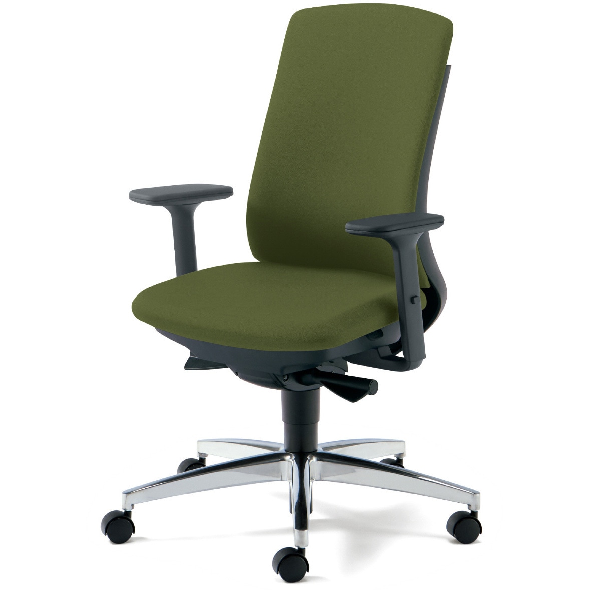 KD-BN34SL UG BeneS クッションタイプ 布張り ダークグレーフレーム ハイバック プラス[家具] ナイロン双輪キャスター アジャスト肘 モスグリーン色   KD-BN34SL UG