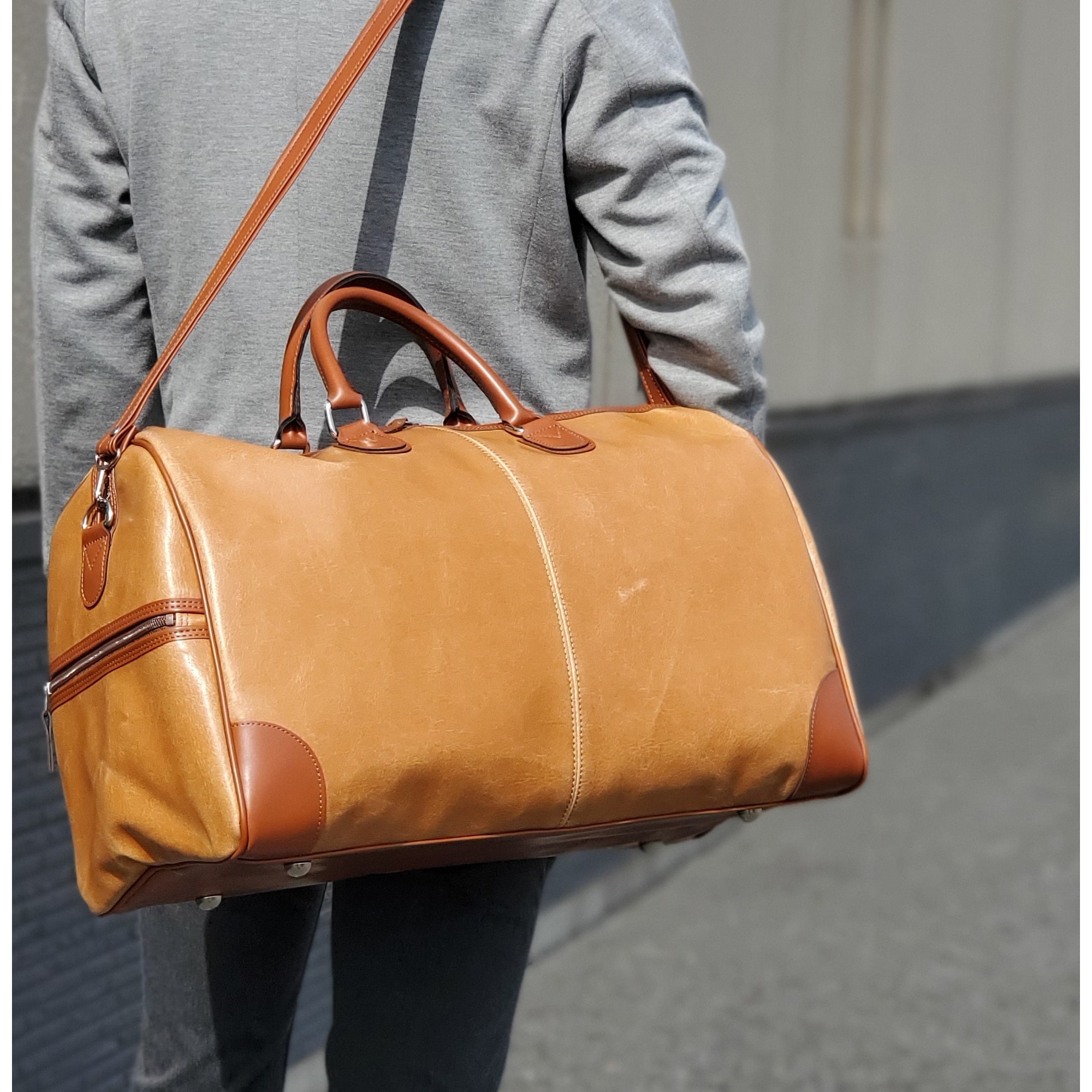 10414-10 白化合皮ボストン(50cm) 平野鞄 容量33L キャメル色   10414-10