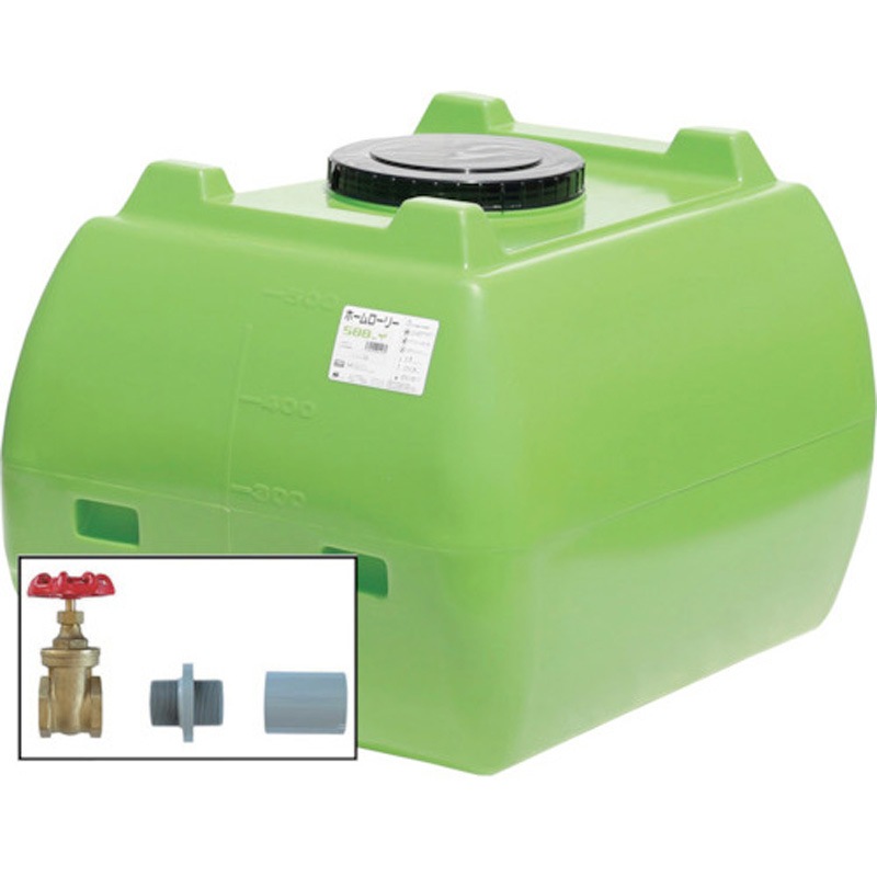 HLT-500(GN)+valve-set40A ホームローリータンク ドレンバルブセット付 スイコー グリーン色 容量500L