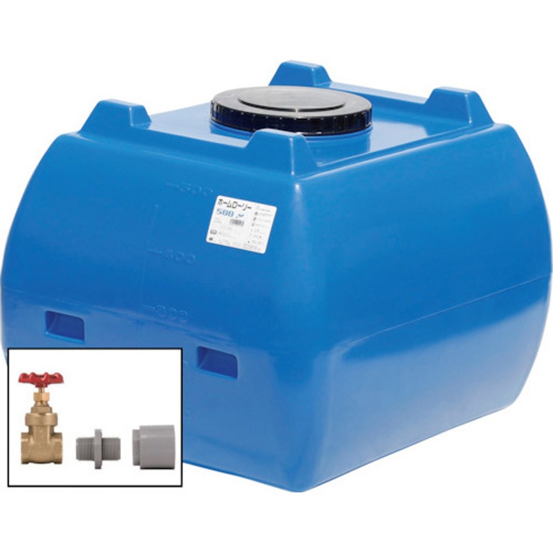 HLT-500(B)+valve-set25A ホームローリータンク ドレンバルブセット付 スイコー ブルー色 容量500L