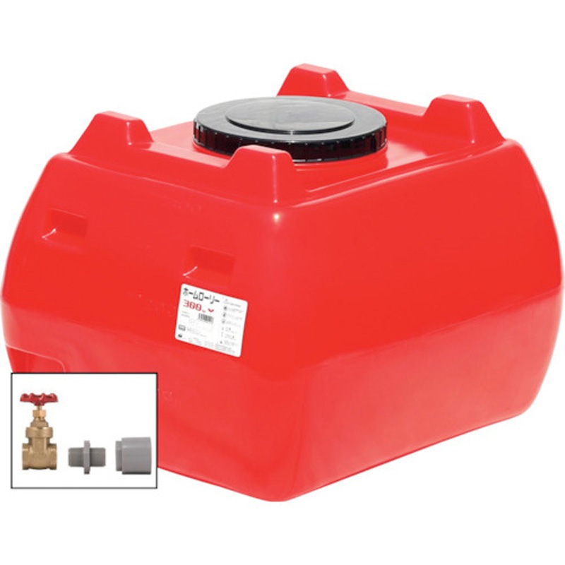 HLT-300(R)+valve-set25A ホームローリータンク ドレンバルブセット付 スイコー レッド色 容量300L