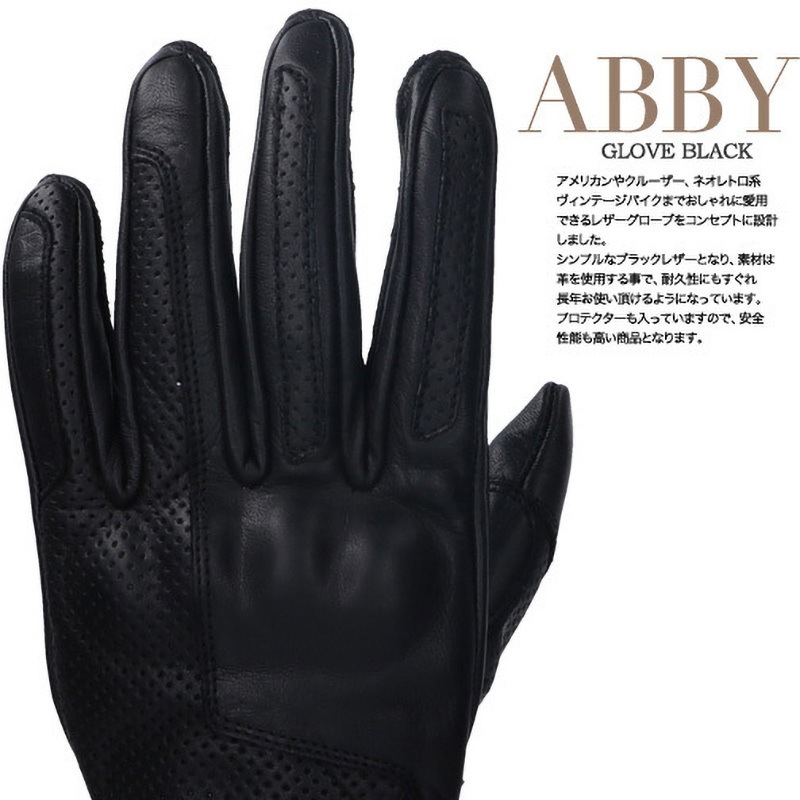 SLG10-BK-L バイク用レディースレザーグローブABBYブラック RIDEZ