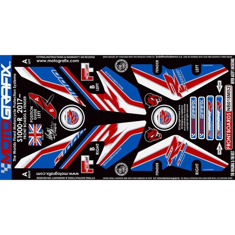 NB018MS2 FRONT BODY PAD MOTO GRAFIX (モトグラフィックス) 適合車種BMW S1000R(17-) White with Red， Blue & Metallic Silver色   NB018MS2