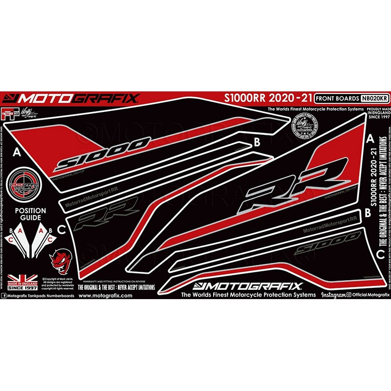 NB020KR FRONT BODY PAD MOTO GRAFIX (モトグラフィックス) 適合車種BMW S1000RR(19-21) Black with Grey， Red & Metallic Silver色   NB020KR