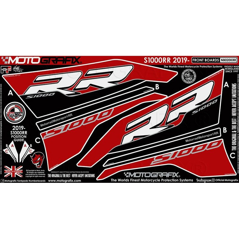 NB020KRR FRONT BODY PAD MOTO GRAFIX (モトグラフィックス) 適合車種BMW S1000RR(19-) Red with White，Black&Metallic Silver色   NB020KRR