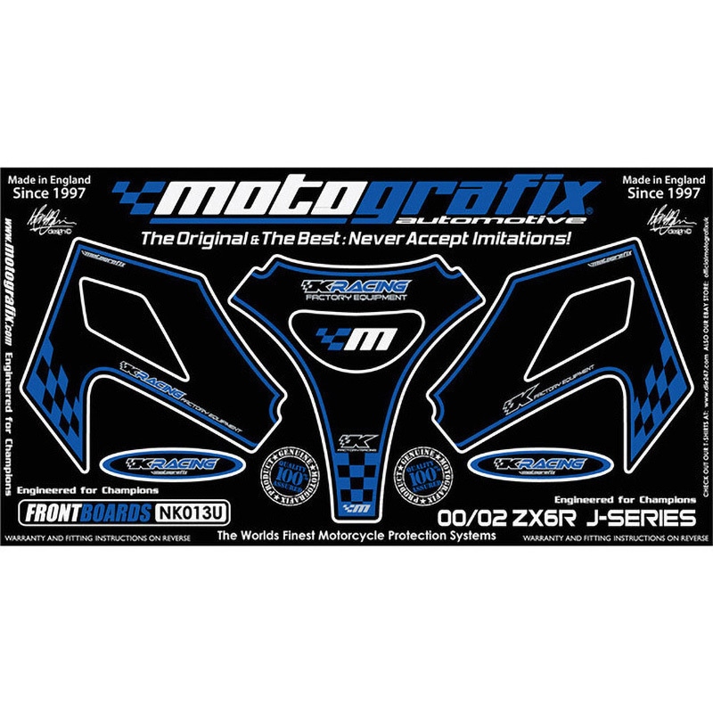 NK013KB FRONT BODY PAD MOTO GRAFIX (モトグラフィックス) 適合車種KAWASAKI ZX-6R NINJA J SERIES(00-02) 色Black with Blue & Metallic Silver   NK013KB