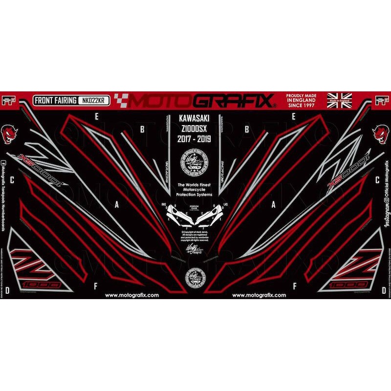 NK022KR FRONT BODY PAD MOTO GRAFIX (モトグラフィックス) 適合車種KAWASAKI Z1000SX(17-19) Black with Grey，Red&Metallic Silver色   NK022KR