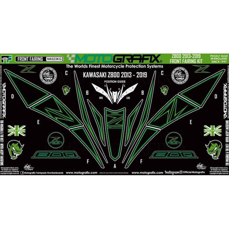 NK023KG FRONT BODY PAD MOTO GRAFIX (モトグラフィックス) 適合車種KAWASAKI Z800(13-19) 色Black with Green   NK023KG