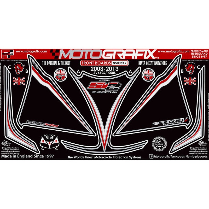 NS006KR FRONT BODY PAD MOTO GRAFIX (モトグラフィックス) 適合車種SUZUKI SV650S(03-13)/SV1000S(03-13) 色BLACK/RED   NS006KR