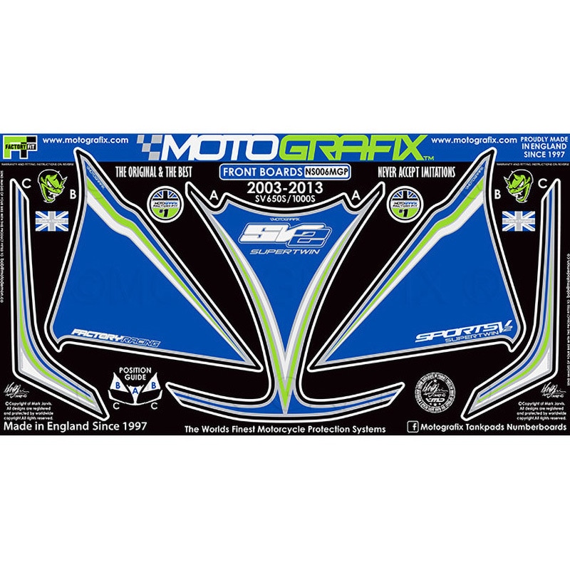 NS006MGP FRONT BODY PAD MOTO GRAFIX (モトグラフィックス) 適合車種SUZUKI SV650S(03-13)/SV1000S(03-13) 色MOTO GP COLOR   NS006MGP