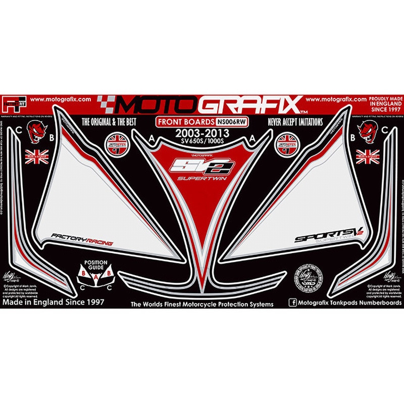 NS006RW FRONT BODY PAD MOTO GRAFIX (モトグラフィックス) 適合車種SUZUKI SV650S(03-13)/SV1000S(03-13) 色RED/WHITE   NS006RW