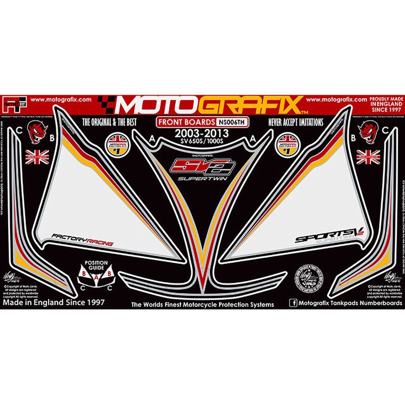 NS006TH FRONT BODY PAD MOTO GRAFIX (モトグラフィックス) 適合車種SUZUKI SV650S(03-13)/SV1000S(03-13) Black with Red，Yellow&Metallic Silver色   NS006TH