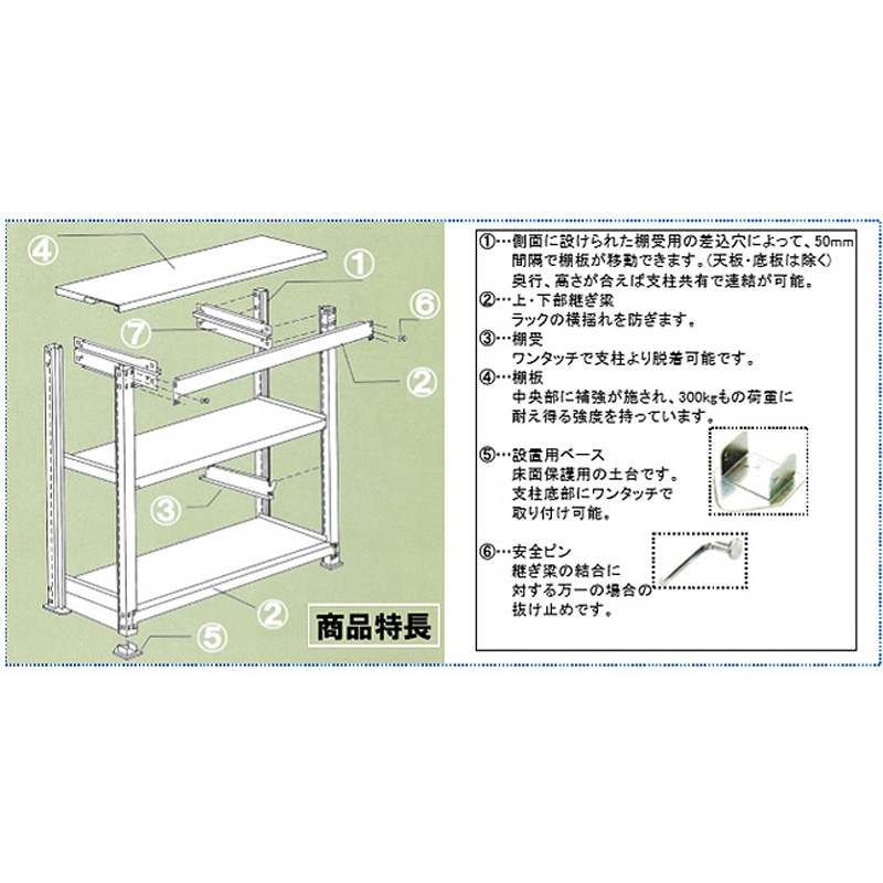 895x868x1800mm/300kg/4段 スチール棚 EA976AG-90C エスコ ESCO