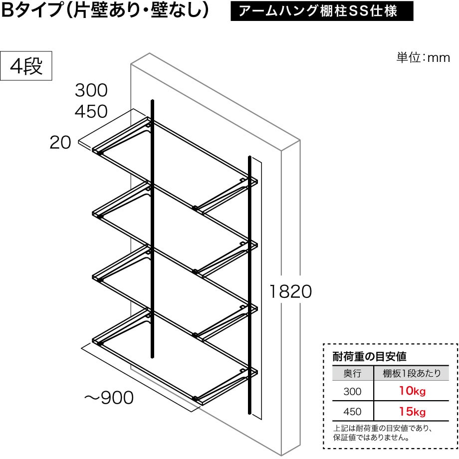 可動棚板セット Bタイプ(片側あり・壁なし)