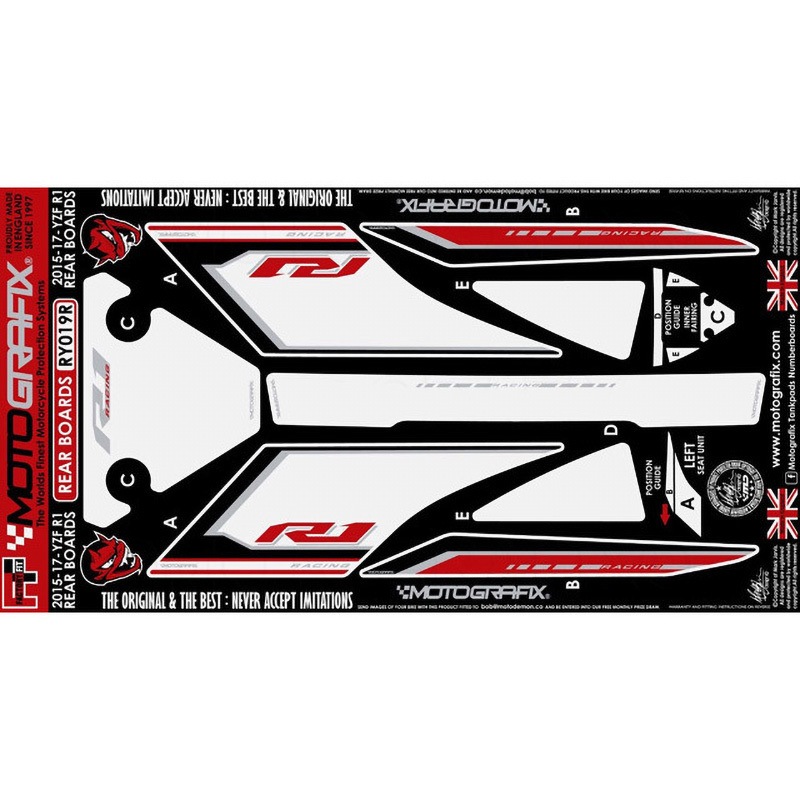 RY019R REAR BODY PAD MOTO GRAFIX (モトグラフィックス) 適合車種YAMAHA YZF-R1/M(15-17) 色RED/WHITE   RY019R
