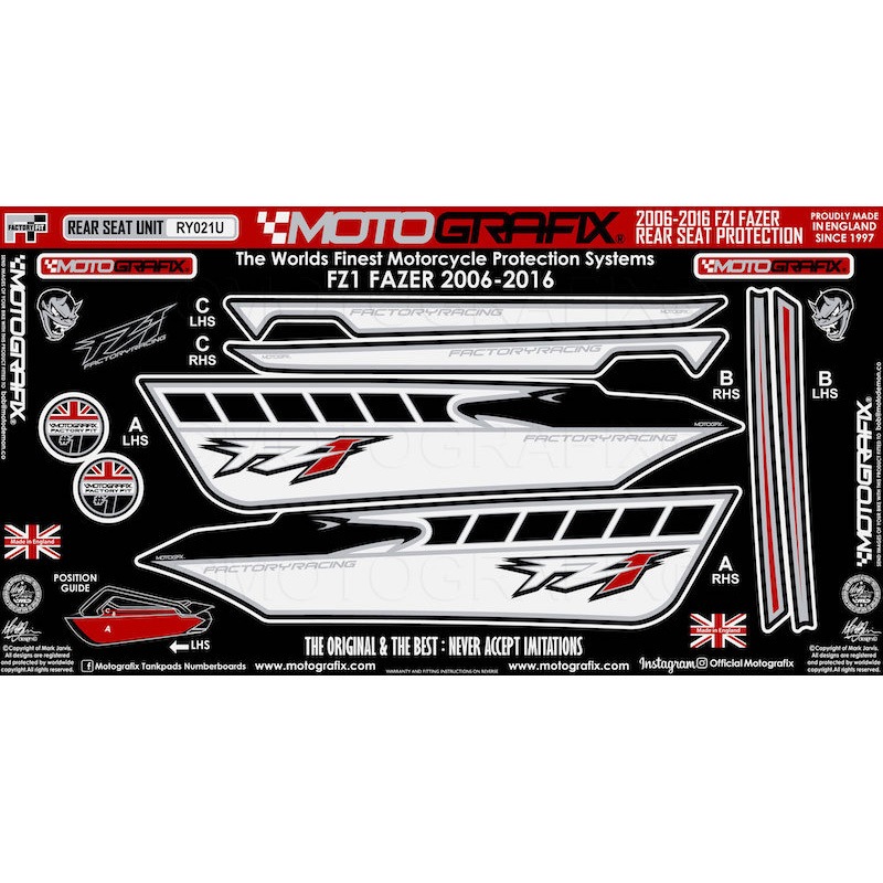 RY021U REAR BODY PAD MOTO GRAFIX (モトグラフィックス) 適合車種YAMAHA FZ1 Fazer(06-16) White with Black，Red&Metallic Silver色   RY021U