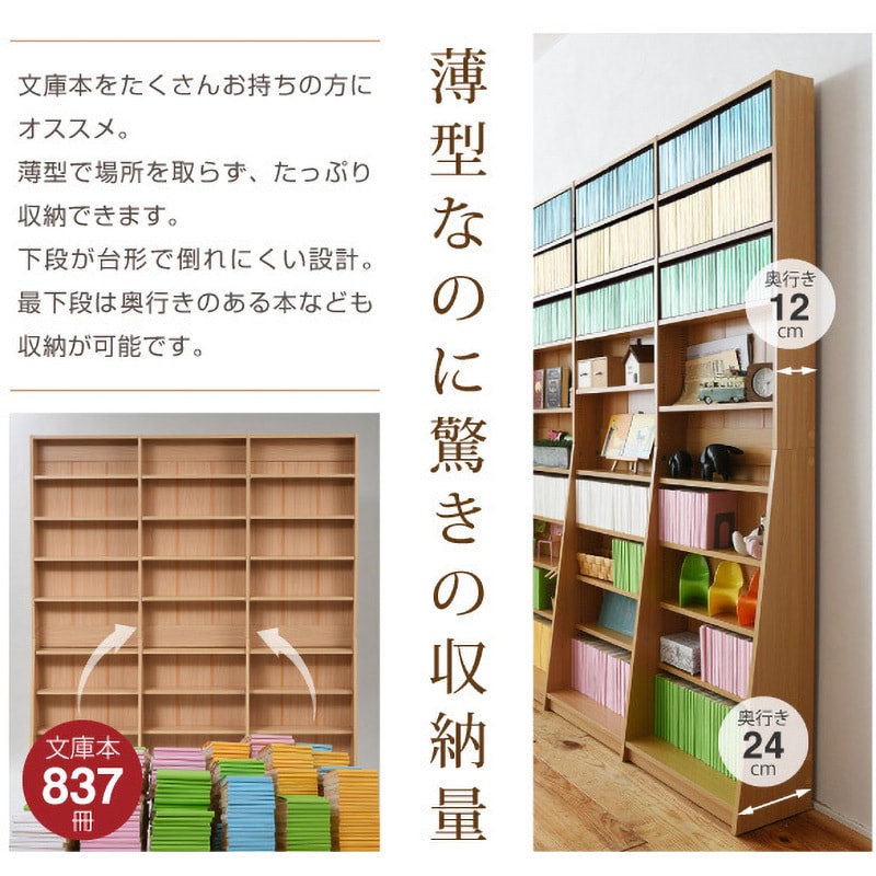 FRM-0011 文庫本収納ラック メモリ付き1cmピッチ 幅150 本棚 薄型 大容量 スリム オープンシェルフ ジェイケイ・プラン  [本体]プリント紙化粧合板 ライトブラウン(LB)色 FRM-0011 - 【通販モノタロウ】