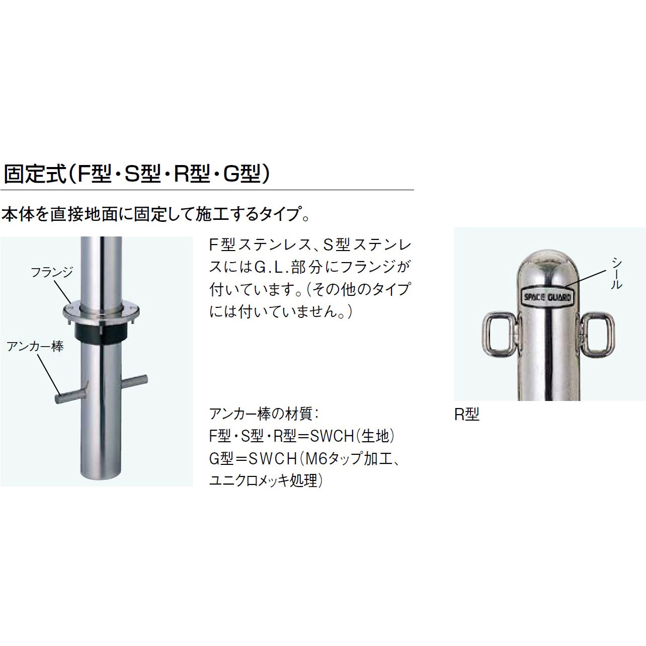LNK70 スペースガード 車止めR型ポールタイプ 固定式 スチール製 TOEX