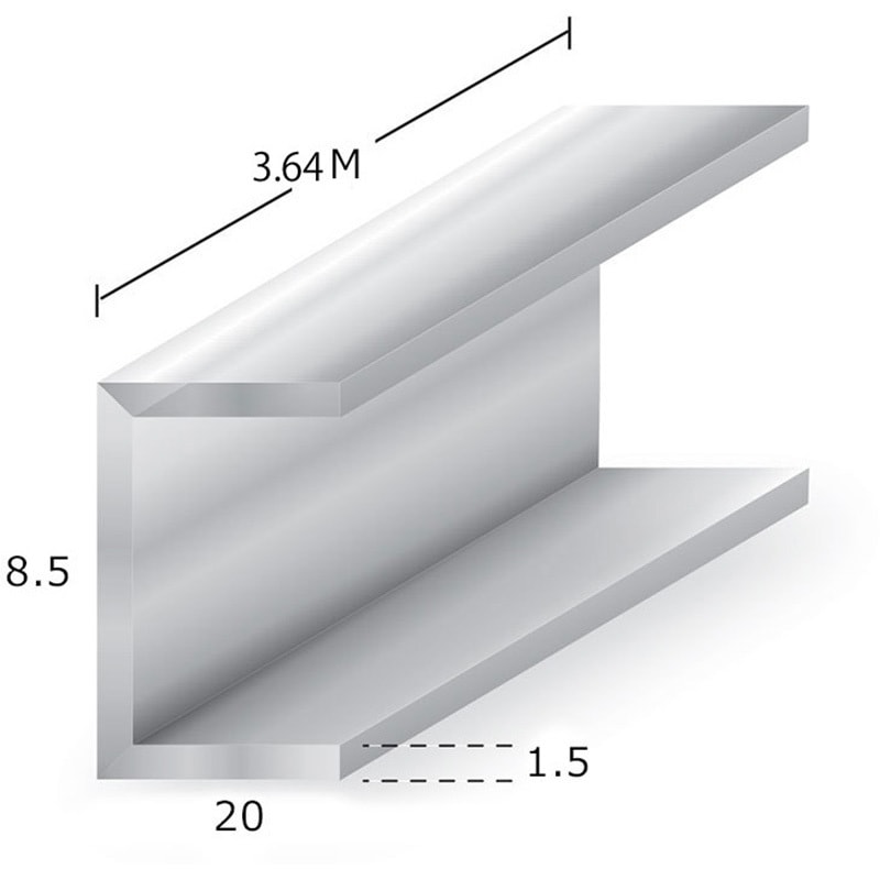 085293 アルミチャンネル アルマイト付 シルバー トレード 厚さ1.5mm幅8.5mm長さ3640mm