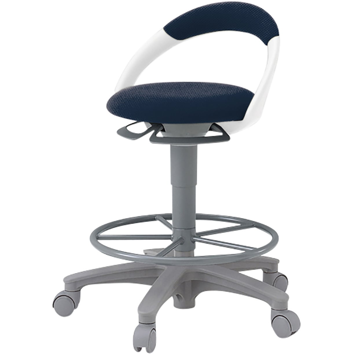 PCK-1102PV-B2 サポートスツール 背付 足掛け付 キャスター脚 抗ウィルス布地PV<配送時組立サービス付> イトーキ ネイビーブルー色 高さ685mm幅485mm奥行445mm  PCK-1102PV-B2