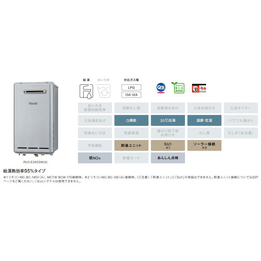 RUX-E2403T(A)/13A ガス給湯専用機(PS扉内設置型/PS前排気型)排気延長