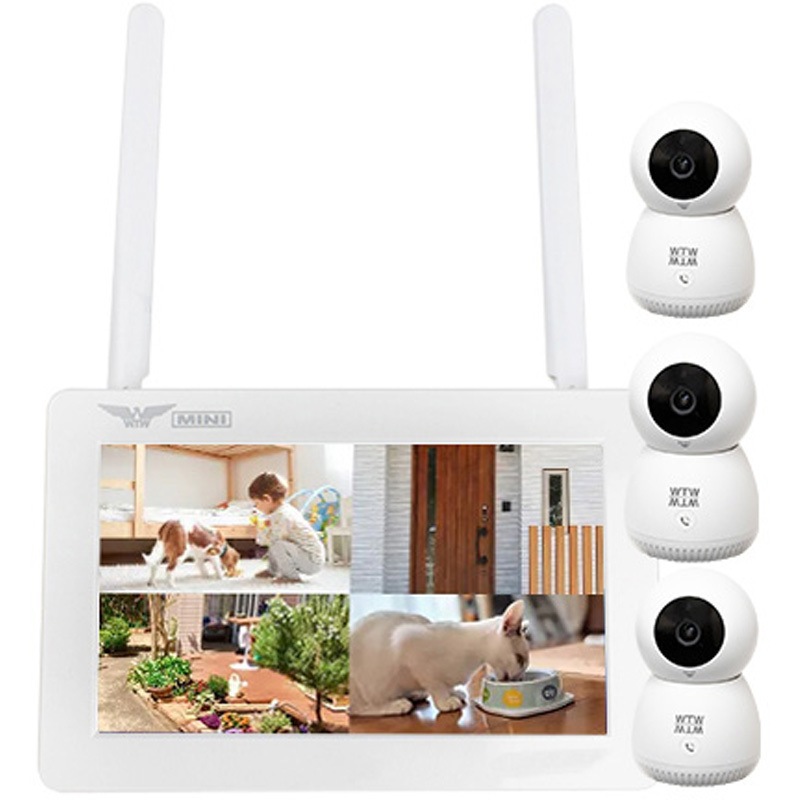 WTW-EG1372GW + WTW-BT18650P + WTW-IPW188W-5(3台) 防犯カメラ 無線式 7インチモニター一体型Wi-Fi NVR 4chモデル 塚本無線 保証期間1年 500万画素 レンズサイズ3.6mm