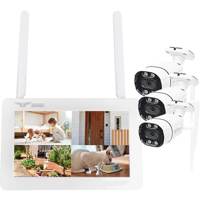 防犯カメラ 無線式 7インチモニター一体型Wi-Fi NVR 4chモデル 塚本