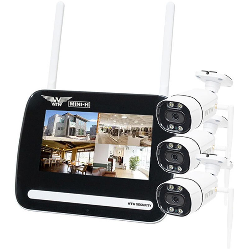 ワイヤレス監視カメラセット 7インチモニター付き 防犯カメラ 無線式 7インチモニター一体型Wi-Fi NVR 4chモデル 塚本