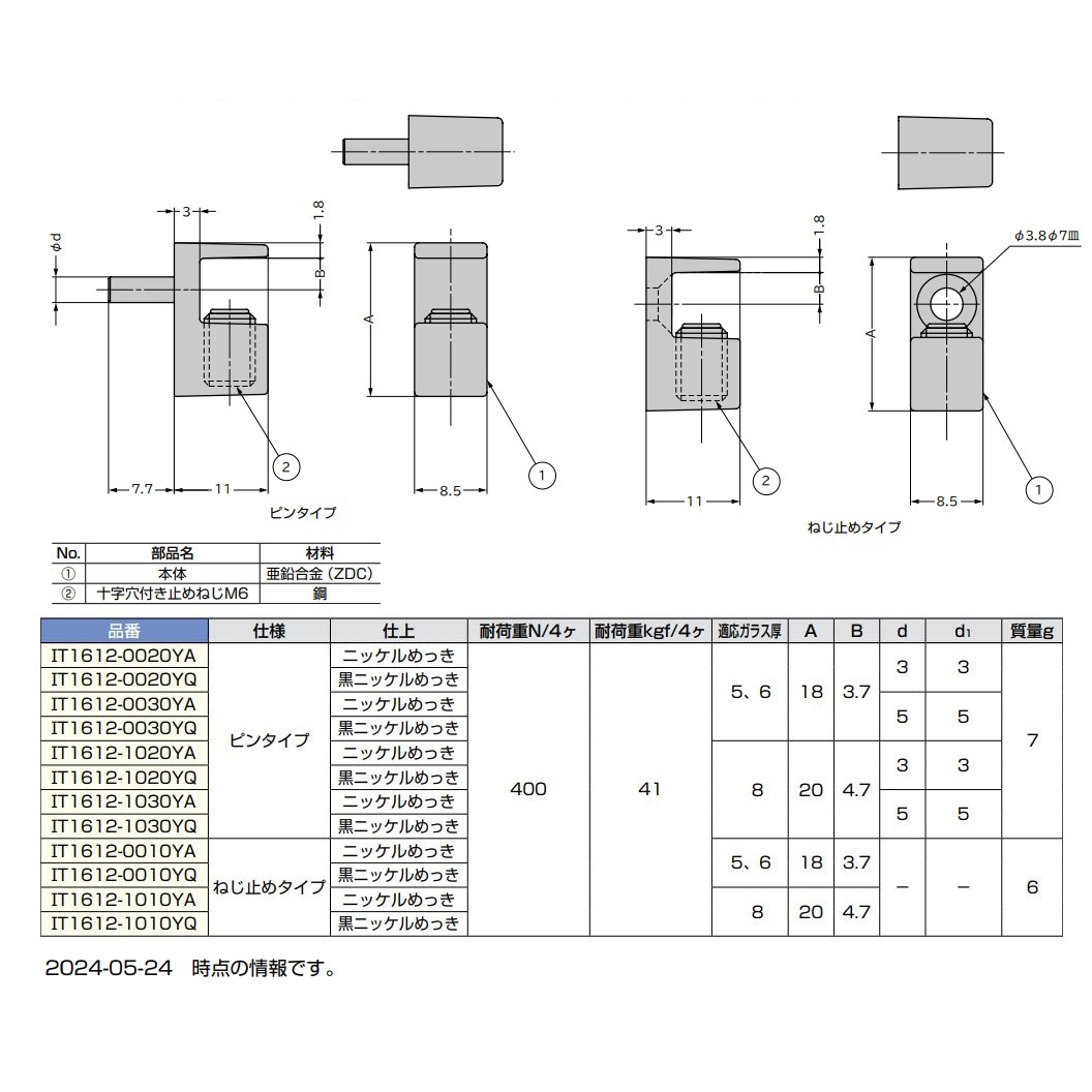 IT1612-1030YQ ガラス用棚受 1個 LAMP(スガツネ工業) 【通販モノタロウ】