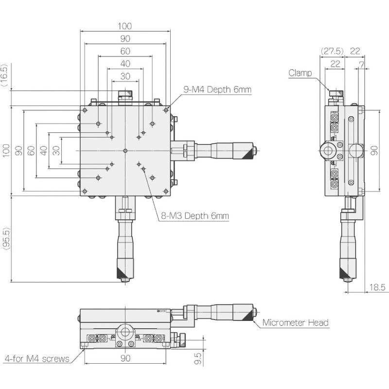 YM10F-C1 手動XYステージ 神津精機 テーブル長さ100mmテーブル幅100mm