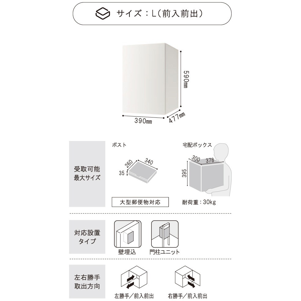 KS-TL06R-P475-W 宅配ボックス(複数投函タイプ)Nasta Box +POST サイズ