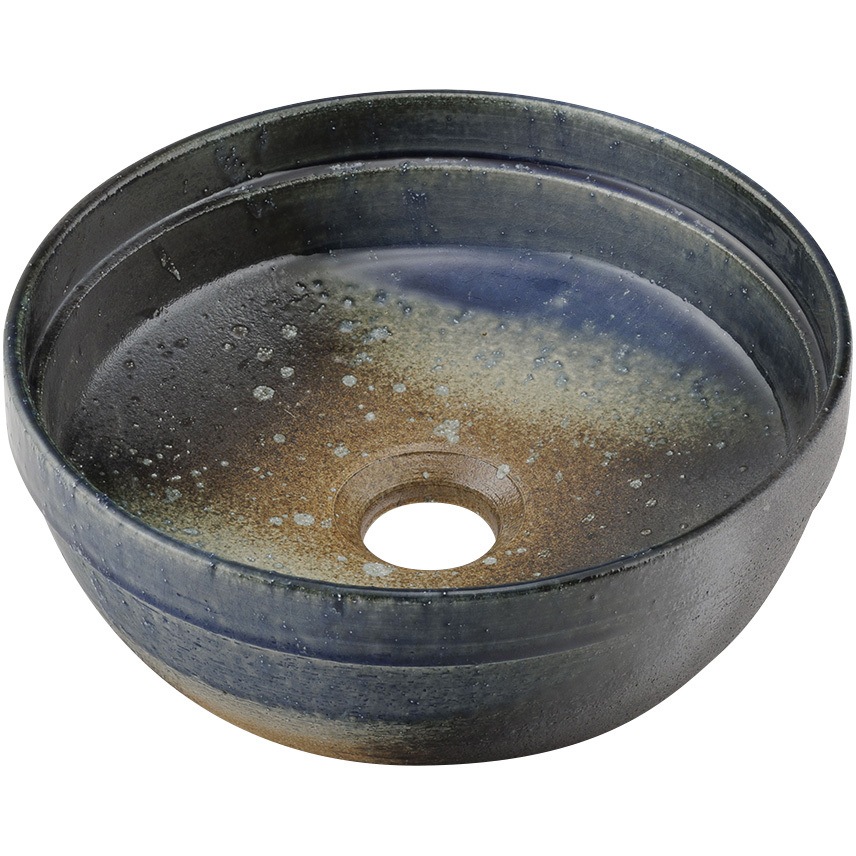 海*蔵様 カクダイ未使用品　丸型手洗器 孔雀 洗面器 493-011-CB 丸型手洗器 孔雀 瑠珠 信楽焼 カクダイ（KAKUDAI カクダイ