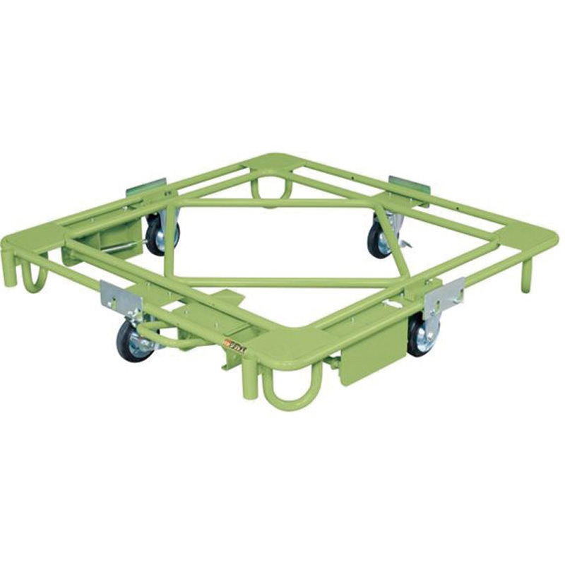 RB-4FBG-A 樹脂パレット台車(取手なしタイプ/フットブレーキ付/樹脂パレット付) サカエ グリーン色