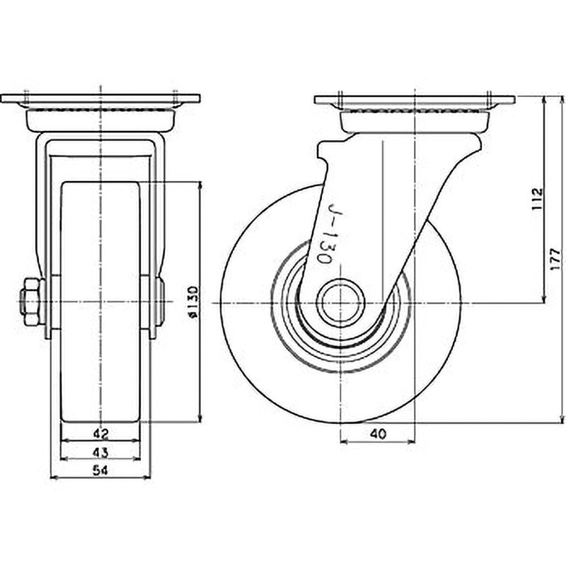 WJ-130MCB-WS ゴールドキャスターWJ(MCナイロン)ダブルストッパー付 東正車輛 中荷重タイプ 自在車 車輪径130mm車輪幅42mm  WJ-130MCB-WS