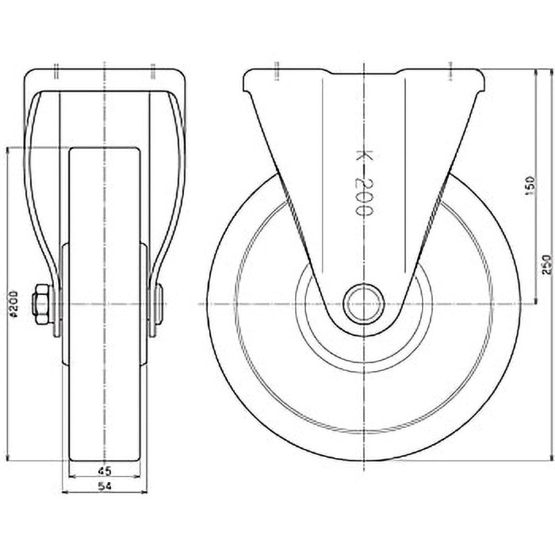 WK-200MCA-S ゴールドキャスターWK(MCナイロン)固定車ストッパー付 東正車輛 単輪 中荷重用 車輪径200mm車輪幅45mm  WK-200MCA-S