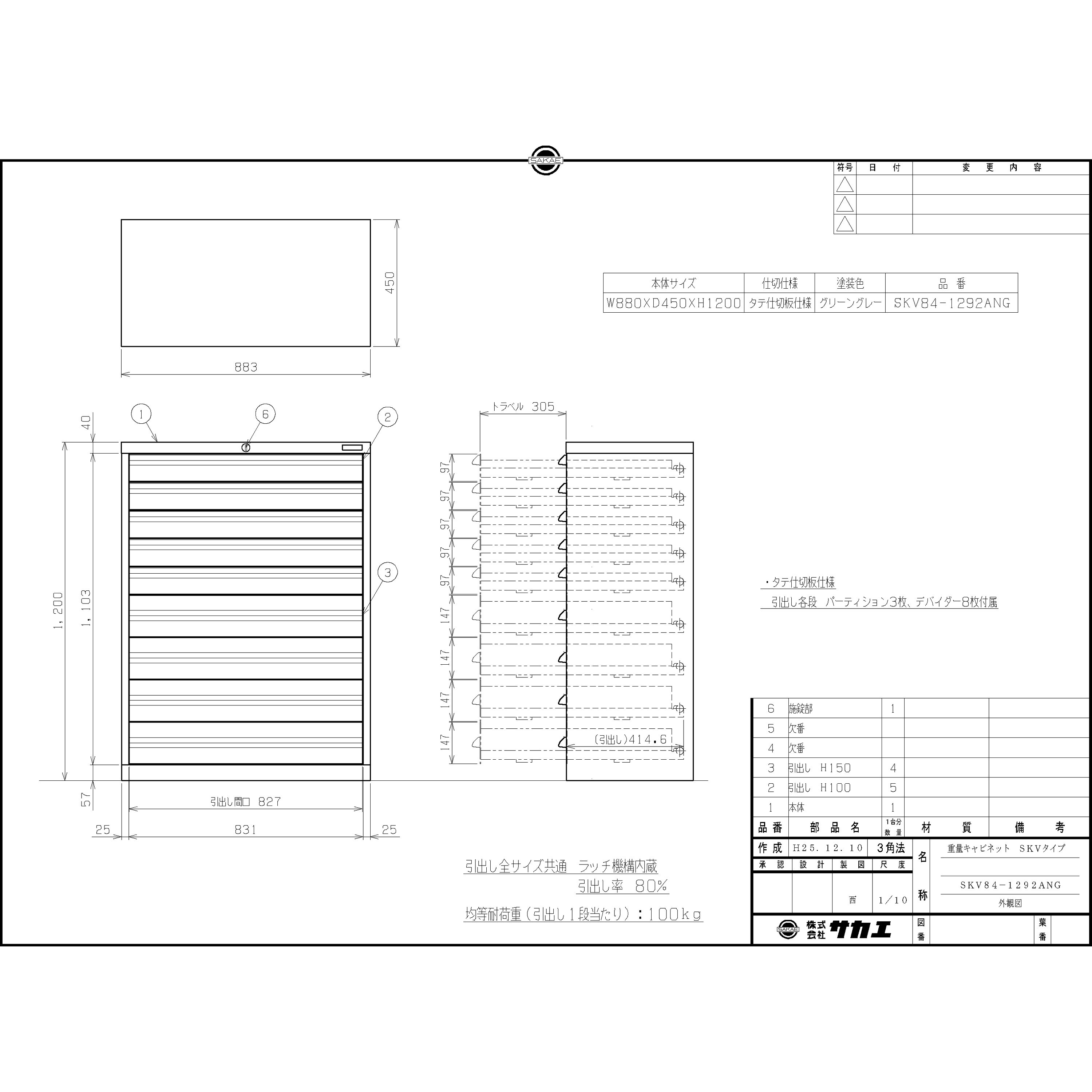 SKV84-1292ANG SKVキャビネット サカエ グリーン 外寸法880×450×1200mm