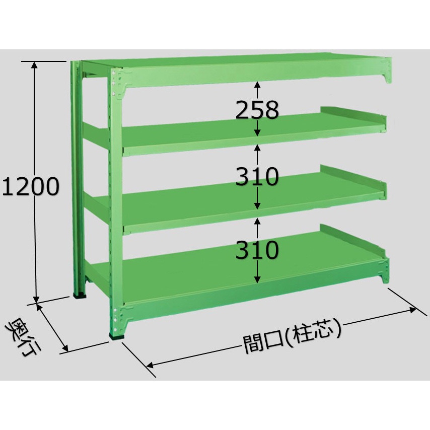 B-8354R 中量棚B型 連結 サカエ スチール 荷重500kg/段 グリーン色 4段 高さ1200mm  B-8354R