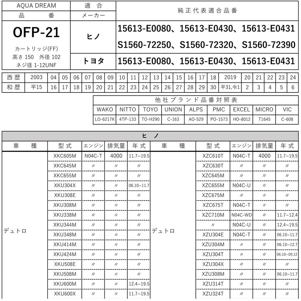 AD-OFP-21 PLATINUM オイルフィルター 1個 AQUA DREAM(アクアドリーム