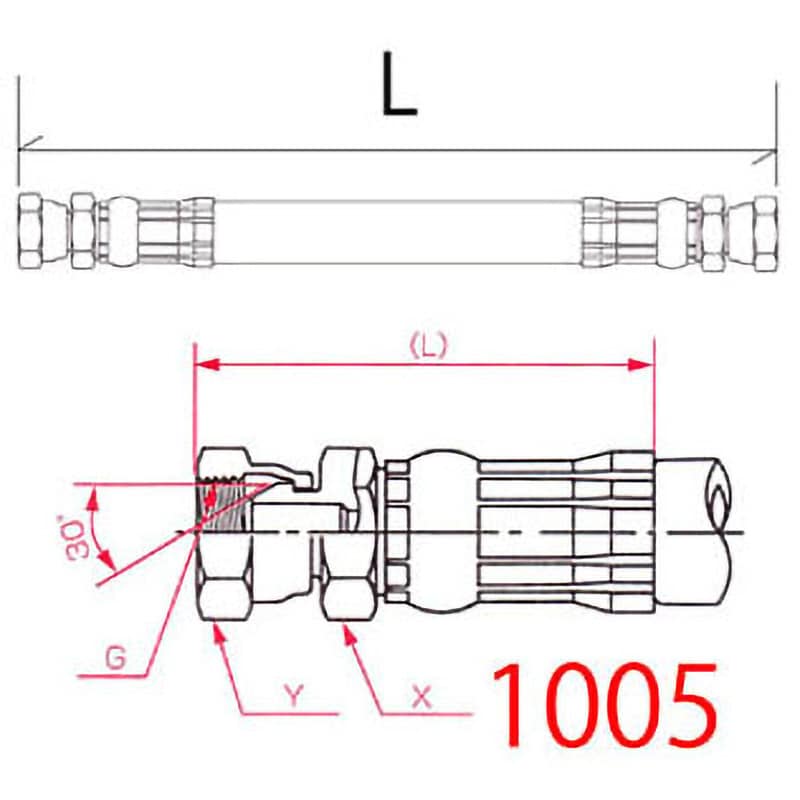 L35 6-810 1005=1005 中圧ホース L35 6(両端金具1005) 横浜ゴム(YOKOHAMA) 最高使用圧力3.5MPa  ねじ径G(PF)1/4長さ810mm - 【通販モノタロウ】