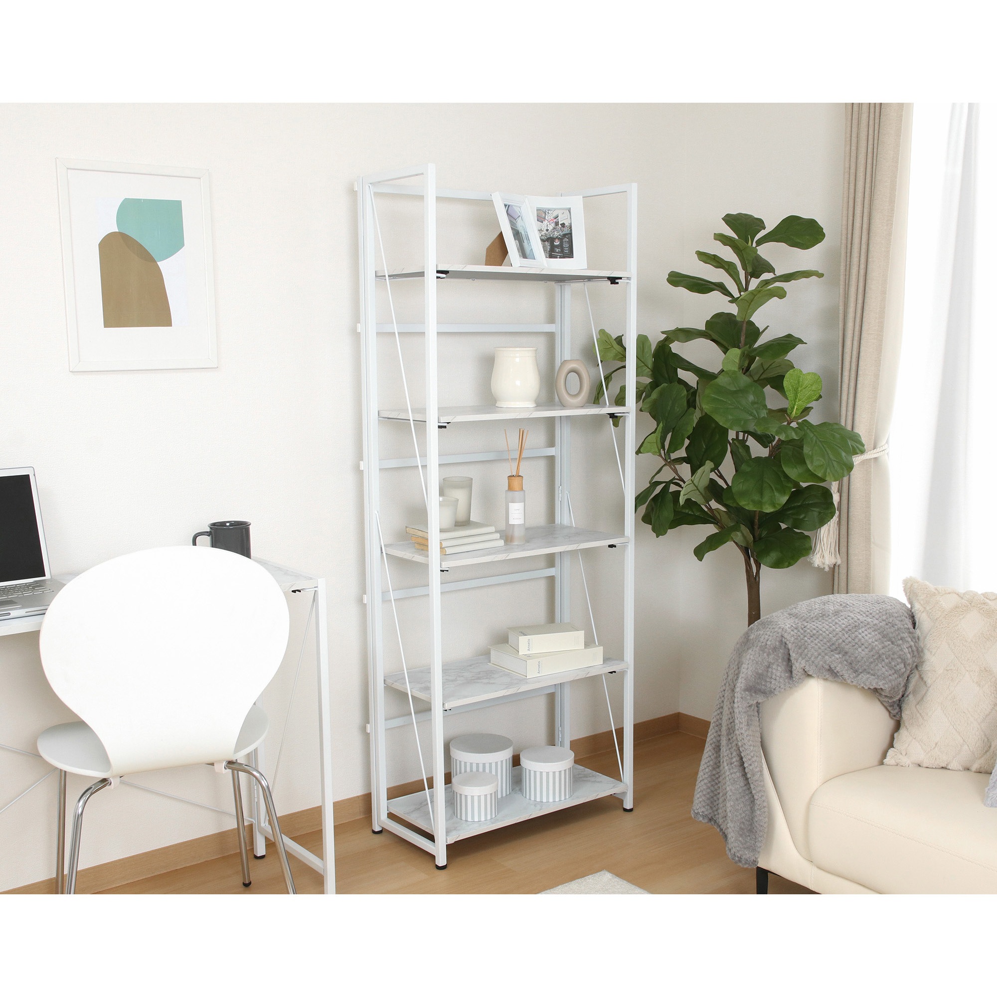 73646 折りたたみシェルフ アロン ストーン 不二貿易 5段 - 【通販  