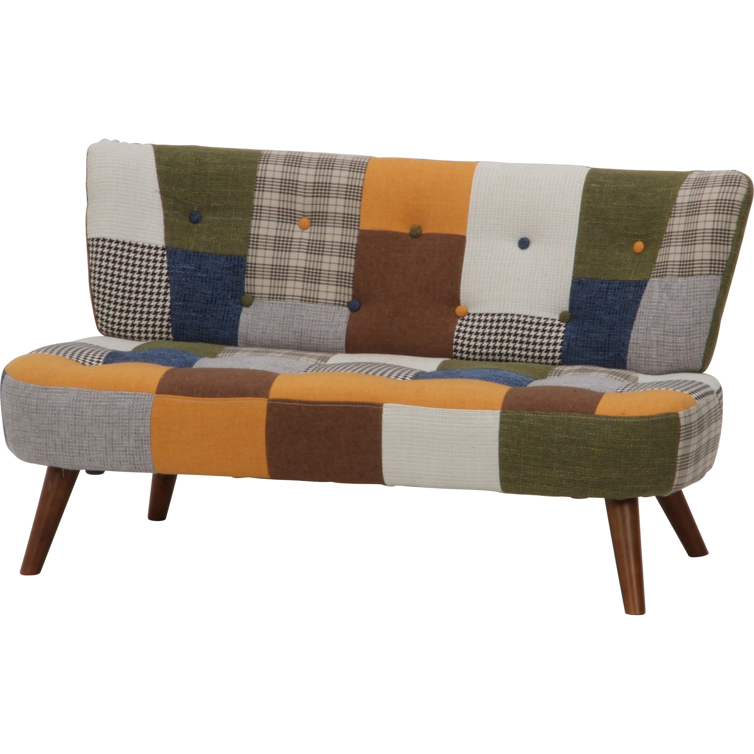 36218 ソファ2p デイジー パッチワーク ブルーイエロー 不二貿易 外寸法1230×670×680mm